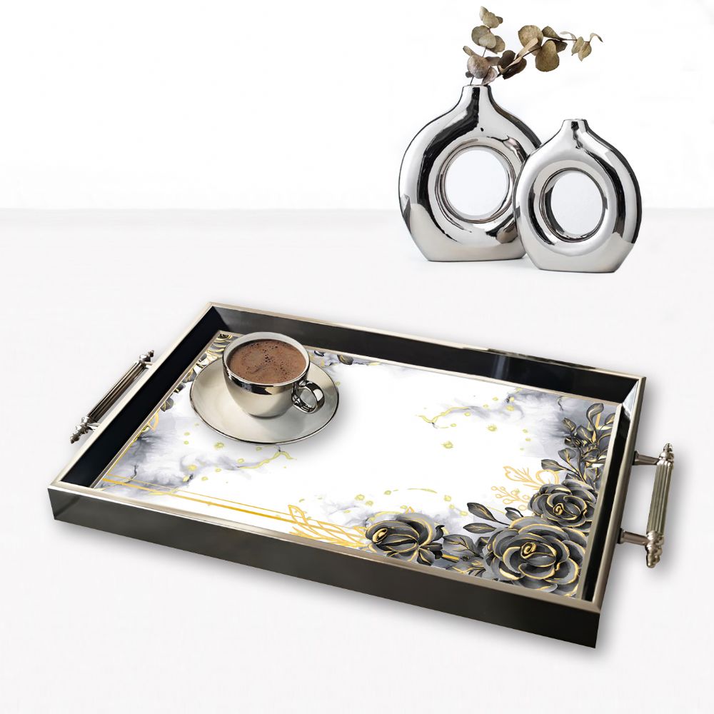 G�m�� Siyah �er�eveli �ay Kahve Kahvalt�l�k Ve Sunum Tepsisi  TPG9771