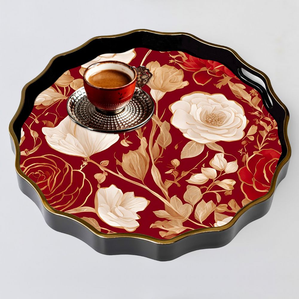 Siyah Alt�n Yuvarlak Tepsi